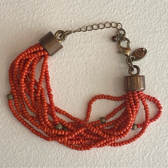 Red Seed Bead Multi Strand Bracelet | Vintage Southwest Boho Beaded Bracelet - Picture 7 of 7